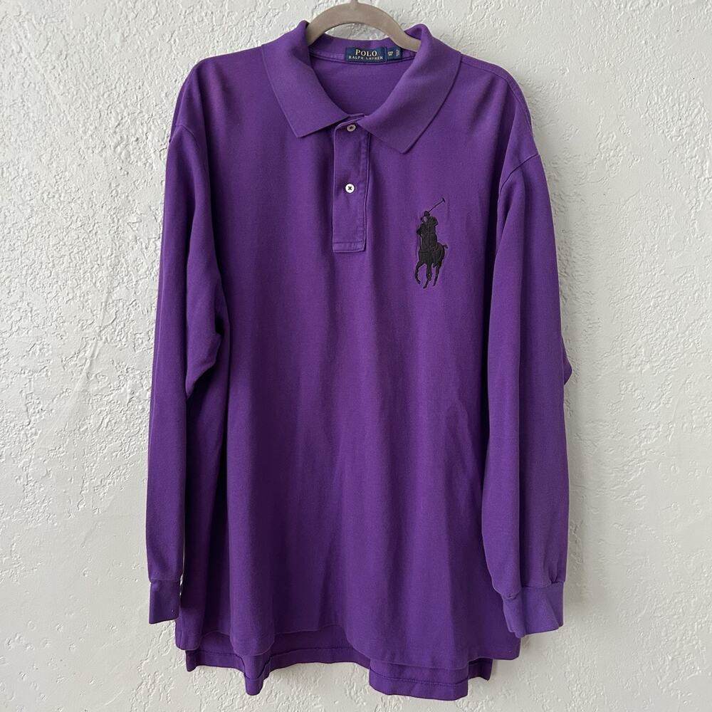 Polo Ralph Lauren 2XB Big Pony Purple Long Sleeve Polo Shirt Preppy Golf Casual